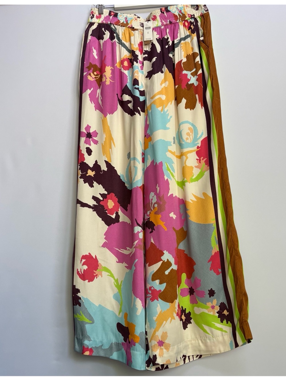 NWT Anthro Conditions Apply Imara Satin Vibrant Floral Print Wide-Leg Pants , XL - Picture 6 of 11